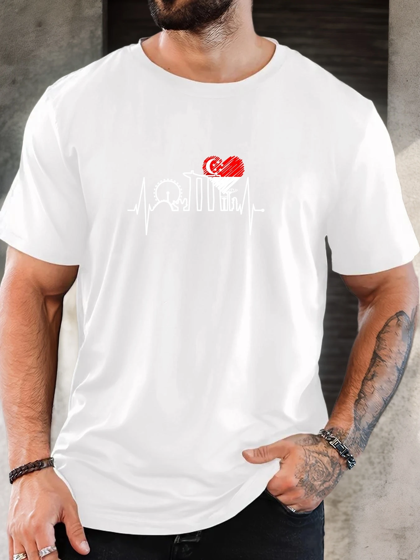 เสื้อยืดคอกลมแขนสั้นพิมพ์ลายธง - Fashion Street Singapore บทวิจารณ์และราคา