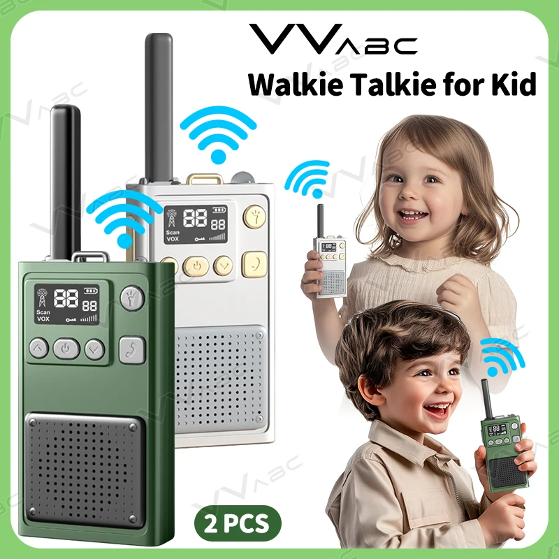 VVABC 2pcs Kid Mini Walkie Talkie Toy Foldable Antenna 5km Long Range Child Intercom Portable Kid Two Way Radio for Camping Trip