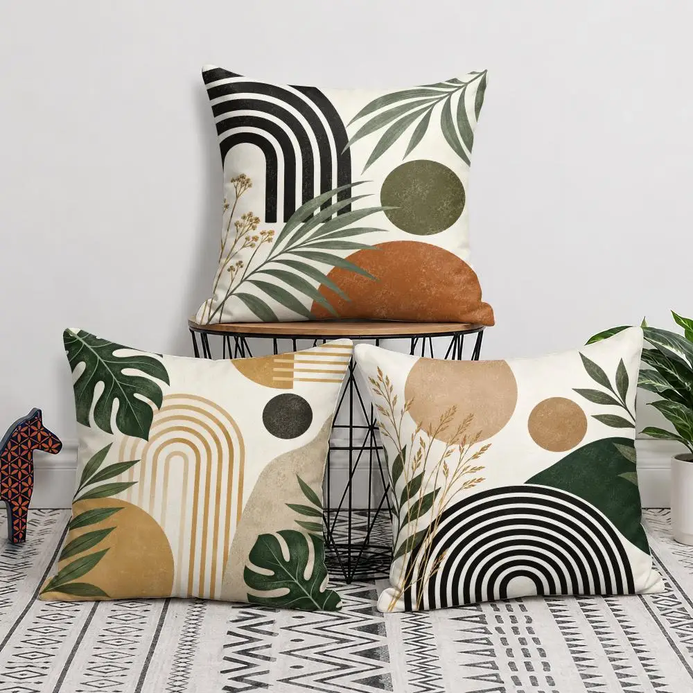 Bohemian Geometric Artwork Cushion Cover Soft Short Plush Pillow Cover Smooth Cozy Texture Cushion Case Home Decor
