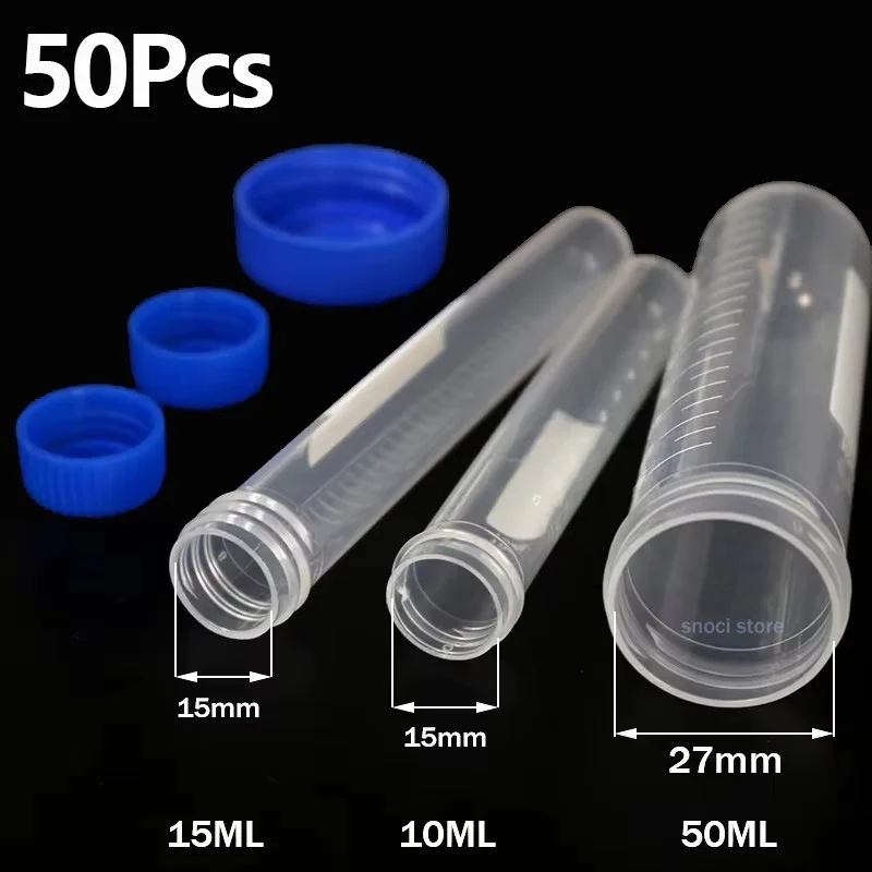Laboratory Sample Screw Round Bottom Plastic Test Tube Ep Tube with Scale Screw Cap Centrifuge Tube 50ML/15ML/10ML 50Pcs
