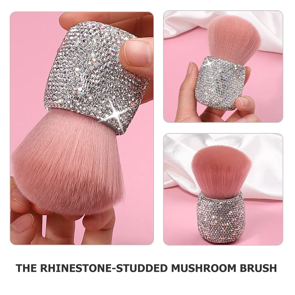 قابل للسحب الوردي حجر الراين الفطر رئيس فرشاة للمكياج السفر الوجه مسحوق أحمر الخدود مسمار الغبار فرشاة كريم الأساس المحمولة