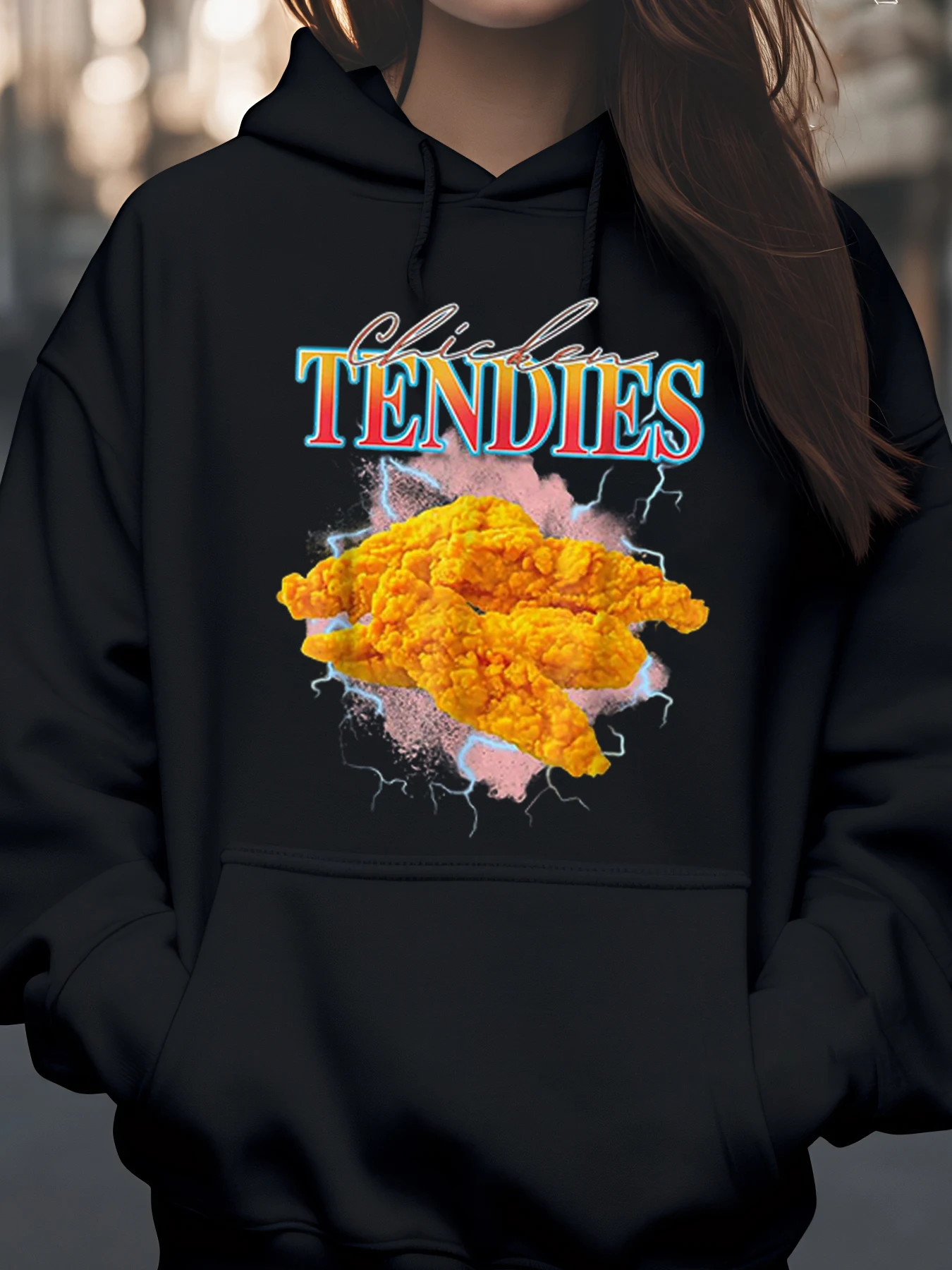 

Толстовка с графическим принтом «Куриные сухожилия» для повседневной одежды, уличная мода унисекс