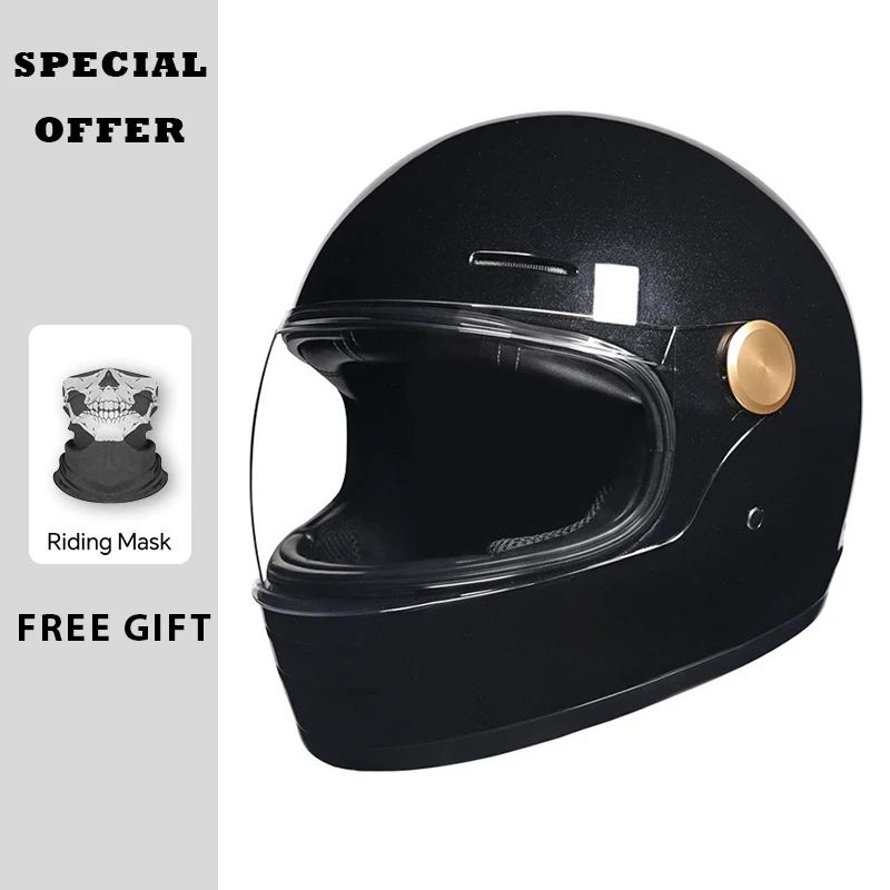 Casque de moto intégral rétro avec lentille transparente – Capacités tout-terrain, matériaux durables, sécurité améliorée approuvée par le DOT