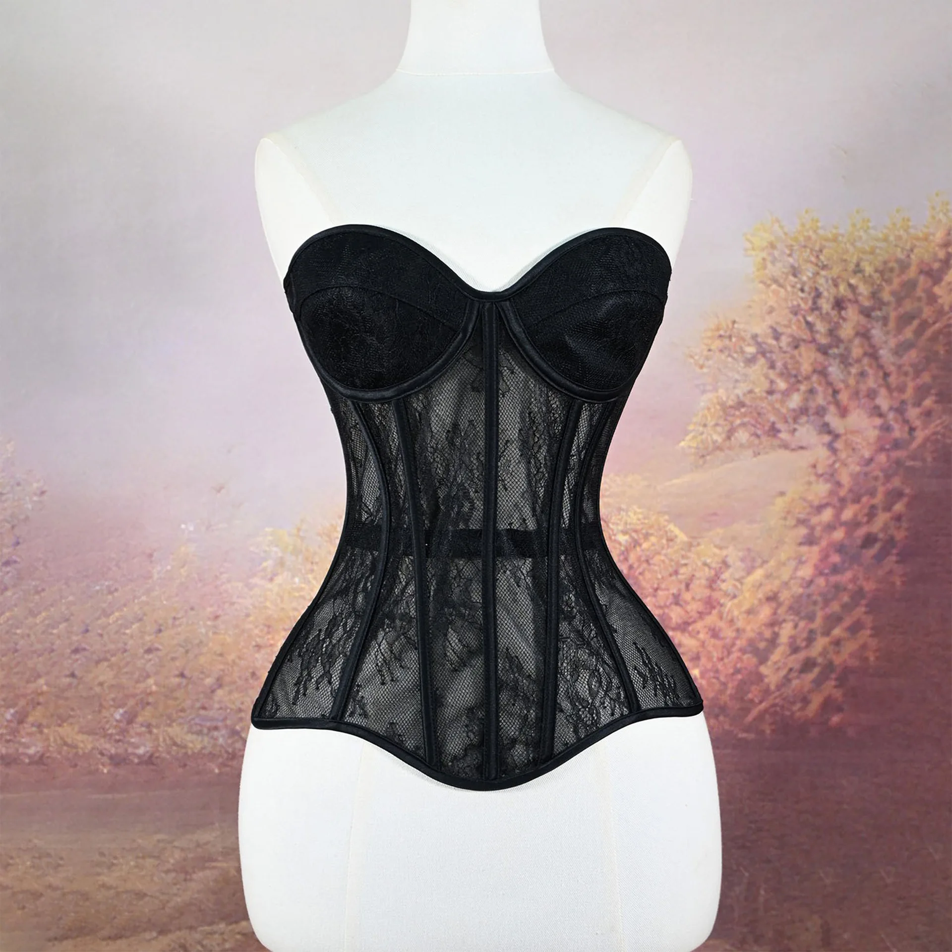 

Women White Black Corset Sexy Hollow Out Lace Mesh Floral Strapless Top Bra Bustier Gothic Evening Party Corsets Hot Lingerie