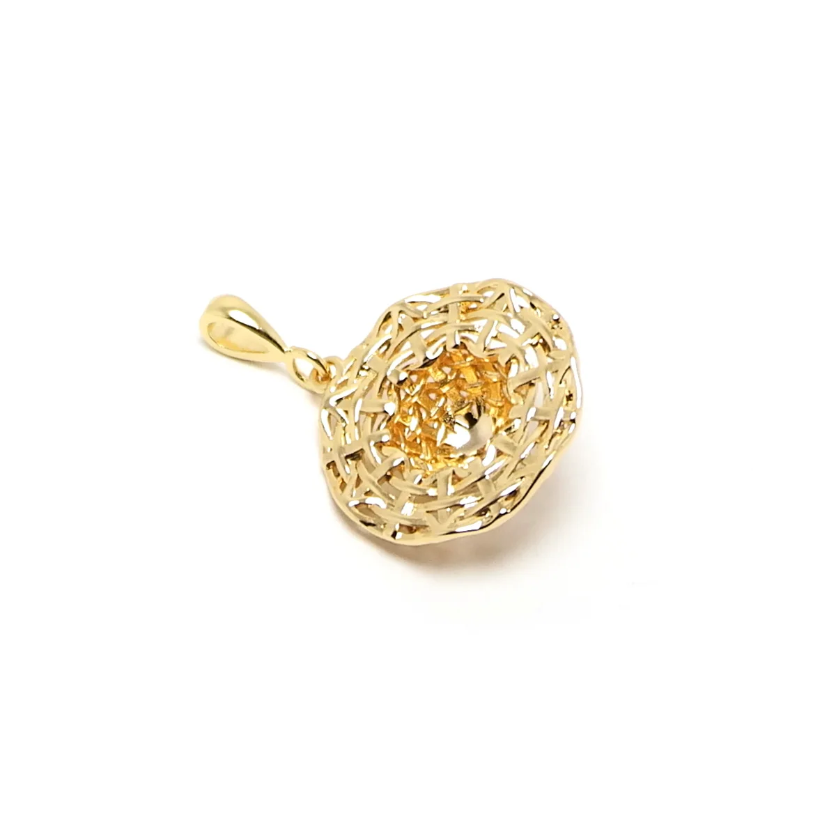 Straw Hat Necklace pendant, 18k Gold Color Plated Brass, Hollow Round Hat Personalized Charm, Jewelry Necklace Making