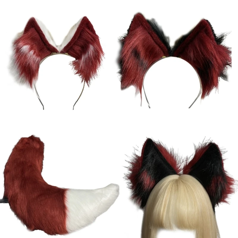 Costume fête pour filles, fait à main, queue d'oreille loup en fourrure, chaton, mignon loup Cosplay M6CD