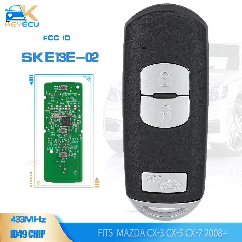 

KEYECU SKE13E-02 433Mhz ID49 2+1Button Smart Remote Key Fob for Mazda 2 3 6 CX-3 CX-5 MX-5 2018+