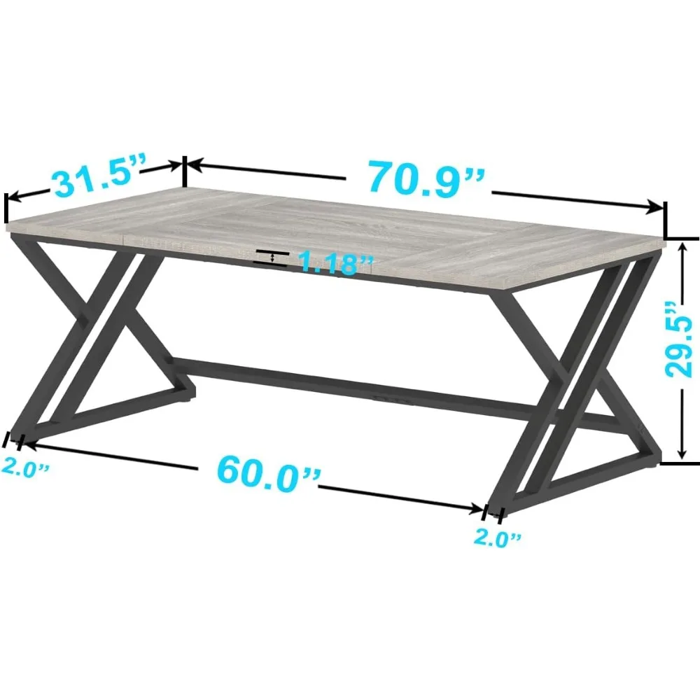 Офисный стол длиной 70,8 дюйма, современный большой деревянный металлический компьютерный стол, промышленный двойной Рабочий стол для двух человек
