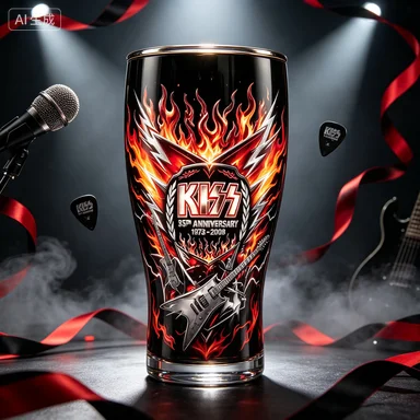 Image of KISS 1973-2026 53. Jubiläum Bierglas Rockband Souvenir Fan-Becher Bar-Trinkglas Sammlerstück Geschenk für Musikliebhaber