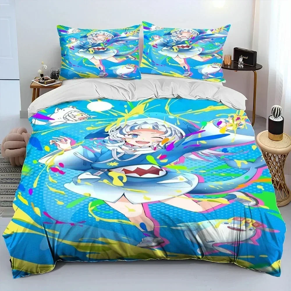 3D Cute Gawr Gura Hololive Anime Shark Comforter Printed Bed Set Duvet Cover Pillowcase Bedding Set Linen Sheet Quilt Cover Size
