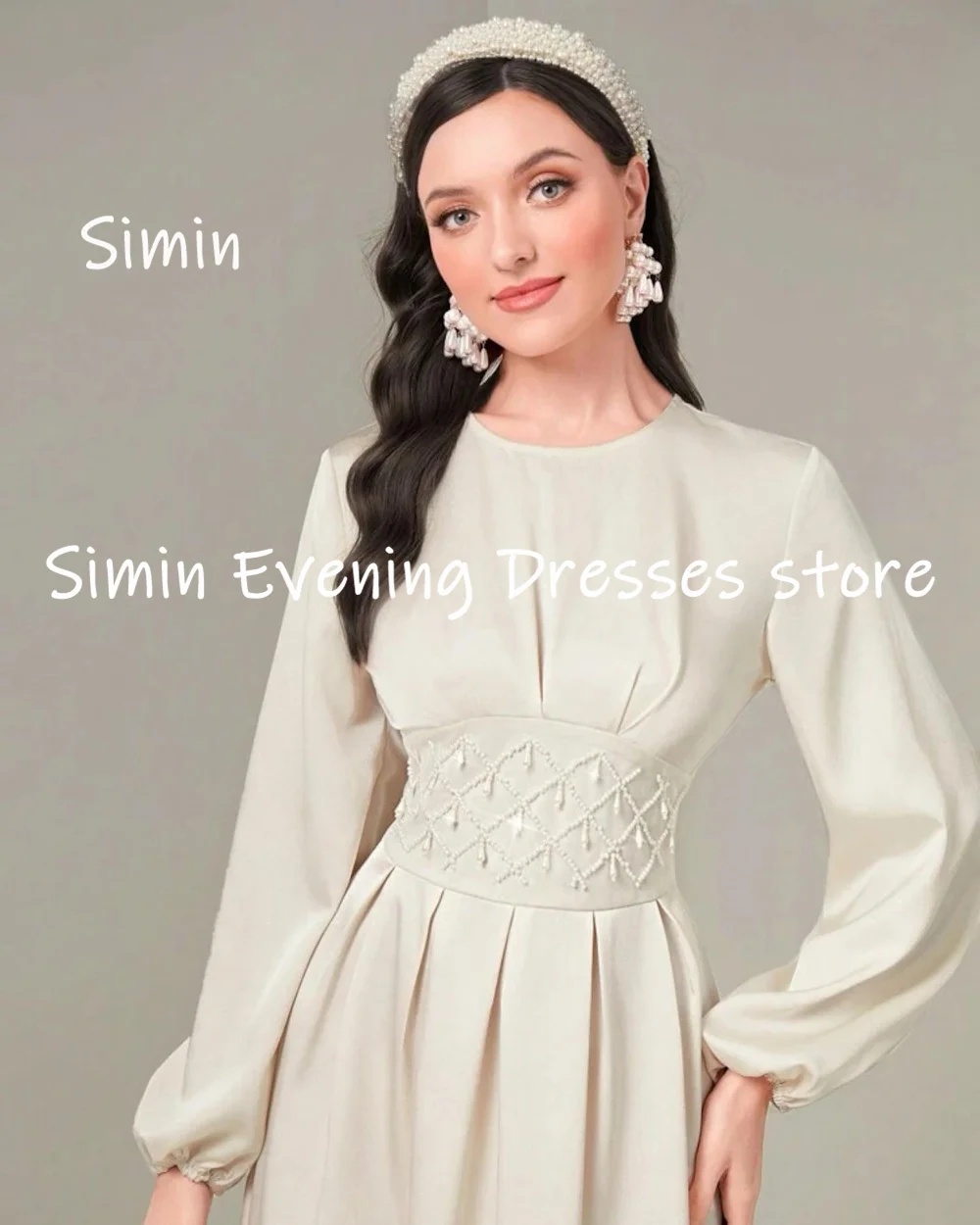 Simin-vestido de satén con escote redondo y volantes para mujer, traje Formal hasta el tobillo, elegante, para fiesta de noche, 2023