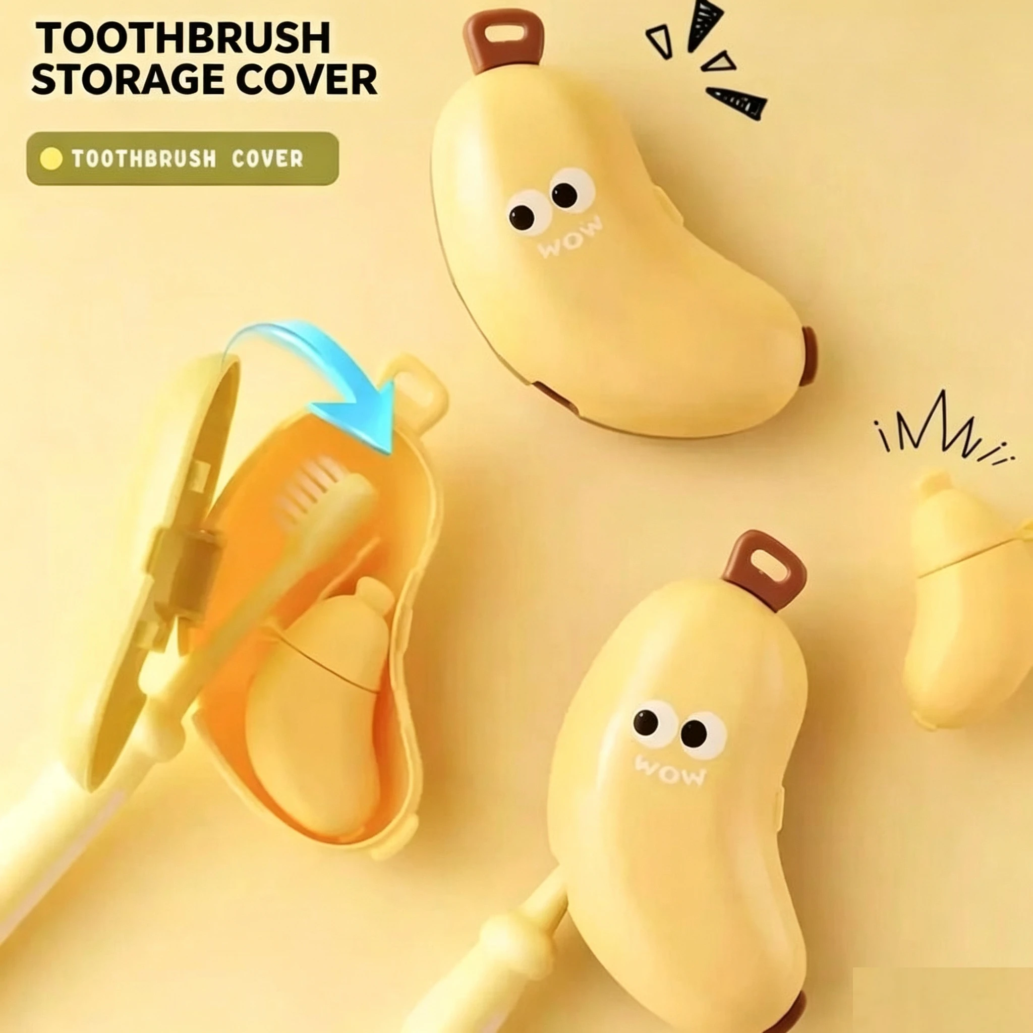 2Pcs Banana-Shaped Travel Toothbrush Case with Toothpaste Storage Portable Dustproof Cover for Camping/Outdoor Protective Cap