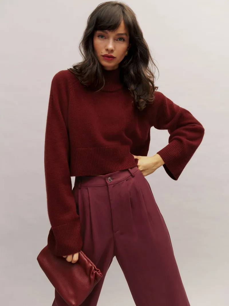 

Свитер из 100% мериносовой шерсти, женский короткий свободный свитер с рукавами реглан, осень/зима, толстый вязаный повседневный модный пуловер