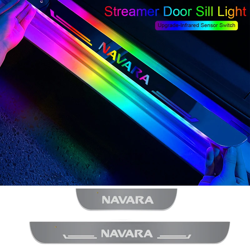 Illusory Color Light for Nissan Navara Door Sill Pathway Wiring-Free Sill Trim Styling Rechargeable Illuminated Decorative Strip