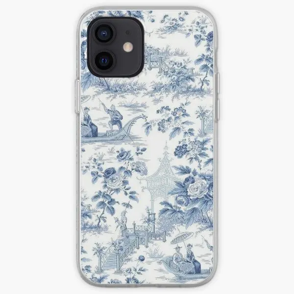 Powder Blue Chinoiserie Toile Iphone Tou  Phone Case Customizable for iPhone 6 6S 7 8 Plus X XS XR Max 11 12 13 14 Pro Max Mini