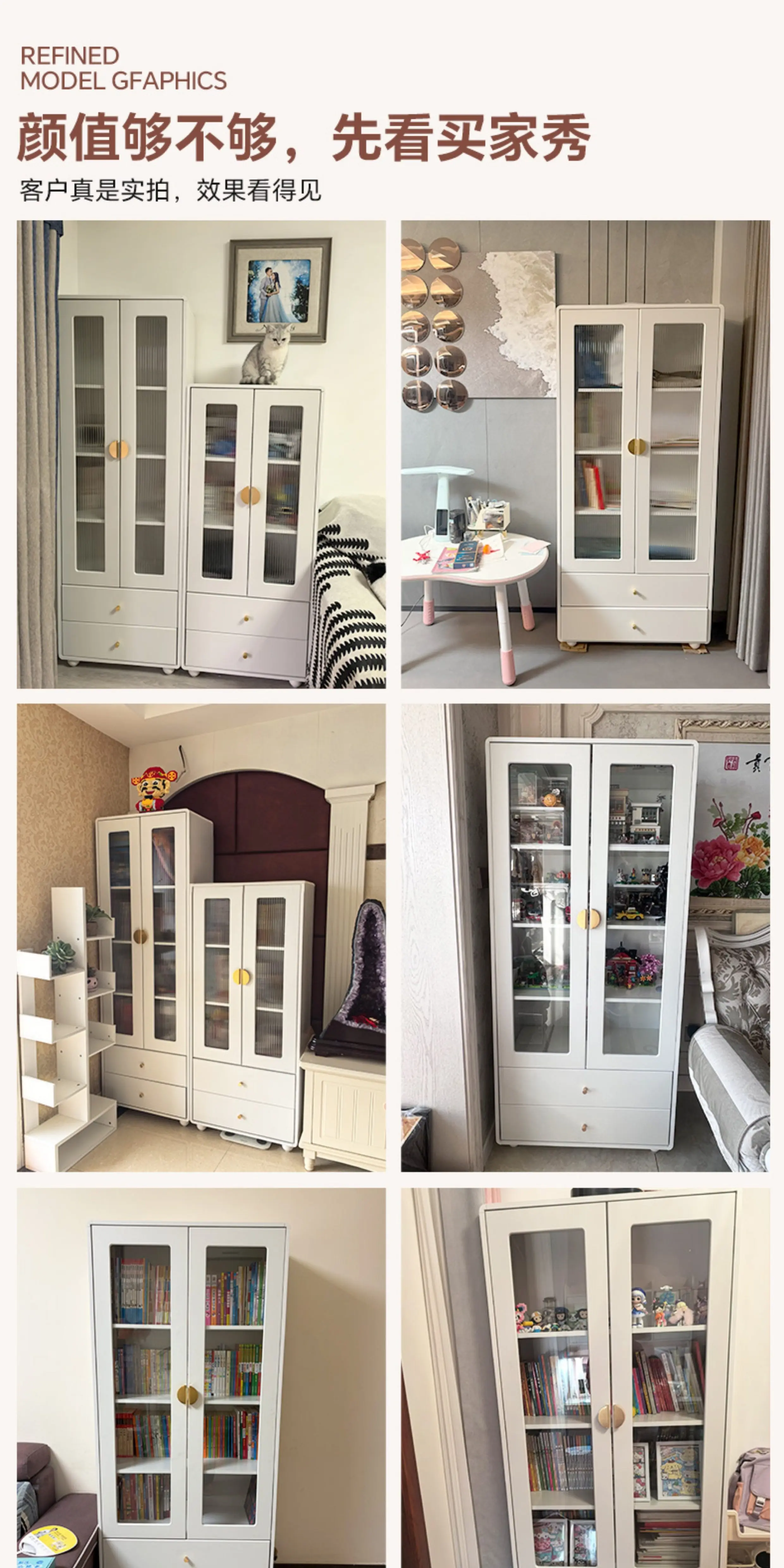 Solid wood bookcase with glass door dustproof household bookshelf shelf custom living room floor-to-wall display cabinet
