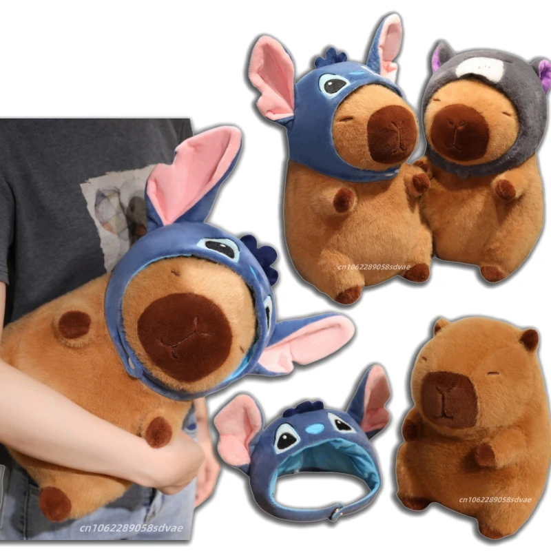 

Cartoon Cuddly Stitch Lucifer Cat Hat Capybara Plushies Huggable Soft Stuffed Capybara Plush Toy Bay Pendant Doll Xmas Gifts
