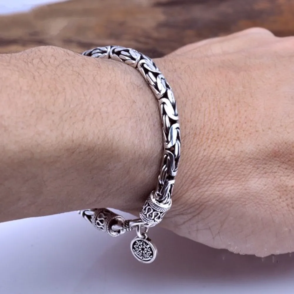 

New Fashion Real Solid S925 Pure Silver Good Luck Bracelet Heping Man and Woman Bracelet Best Gift Trend Bangle