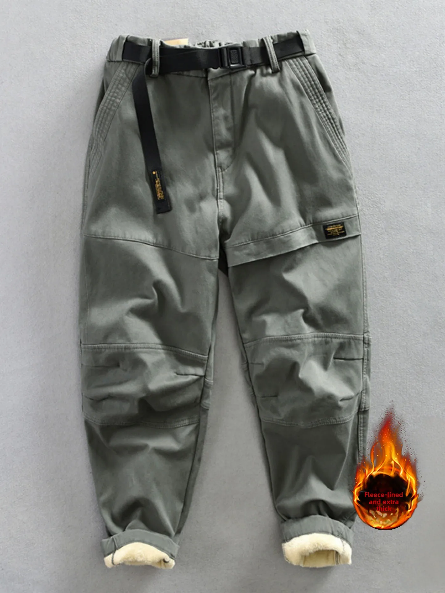 

Men's Fleece Lined Thickened Trousers Casual Loose Workwear Pants Winter Warm Comfortable Loose Fit Cargo Trousers