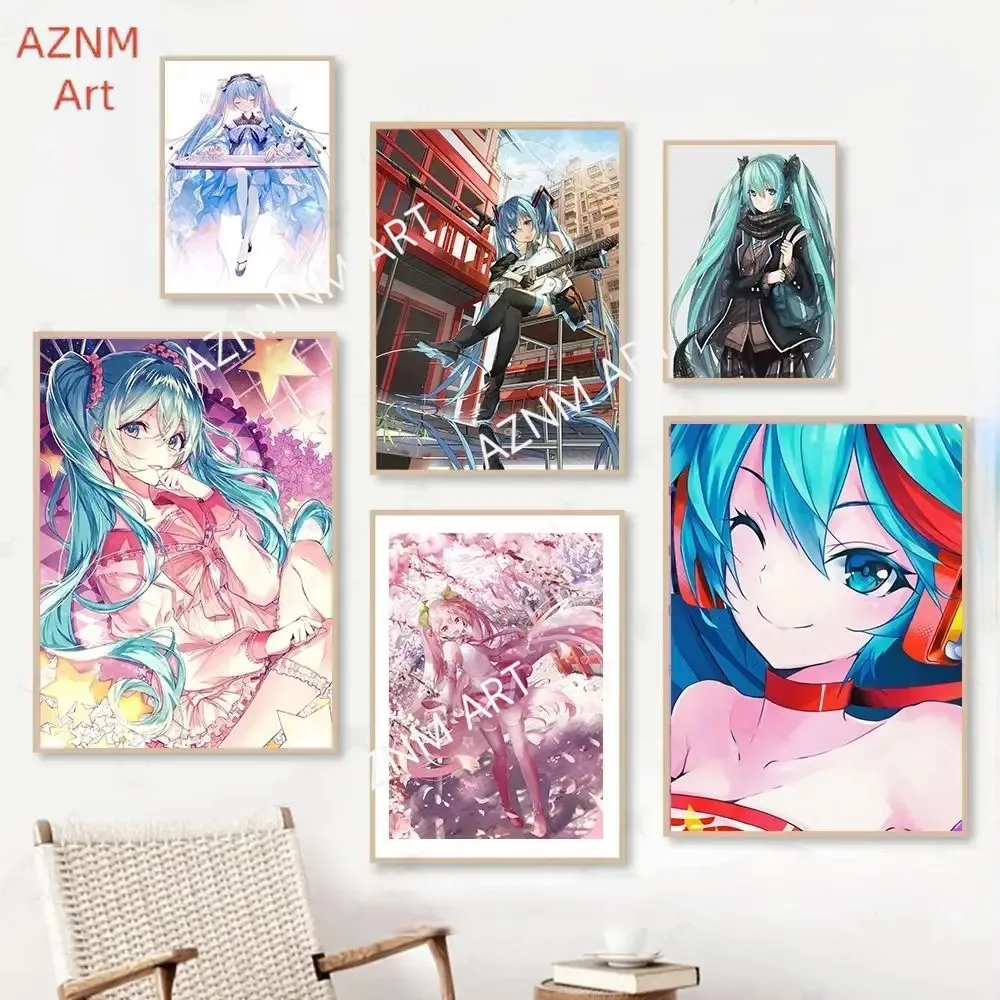 Japanische Ästhetik Anime-Charakter Miku Poster Druck Cartoon-Mädchen Leinwandgemälde Wandkunst Bilder Wohnzimmer Schlafzimmer Dekoration