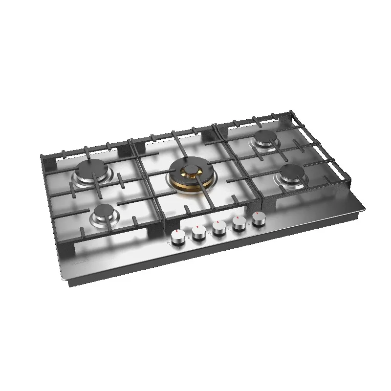 High-End Modern Stainless Steel Kitchen Gas Hob with 5 Sabaf Burners