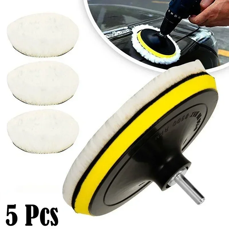 5PCS 3/4/5/6/7 zoll Polieren Kit Polieren Pad Auto Wachsen Schwamm Disk Wolle rad Autolack Pflege Polierer Pads Auto Gadget Amagi