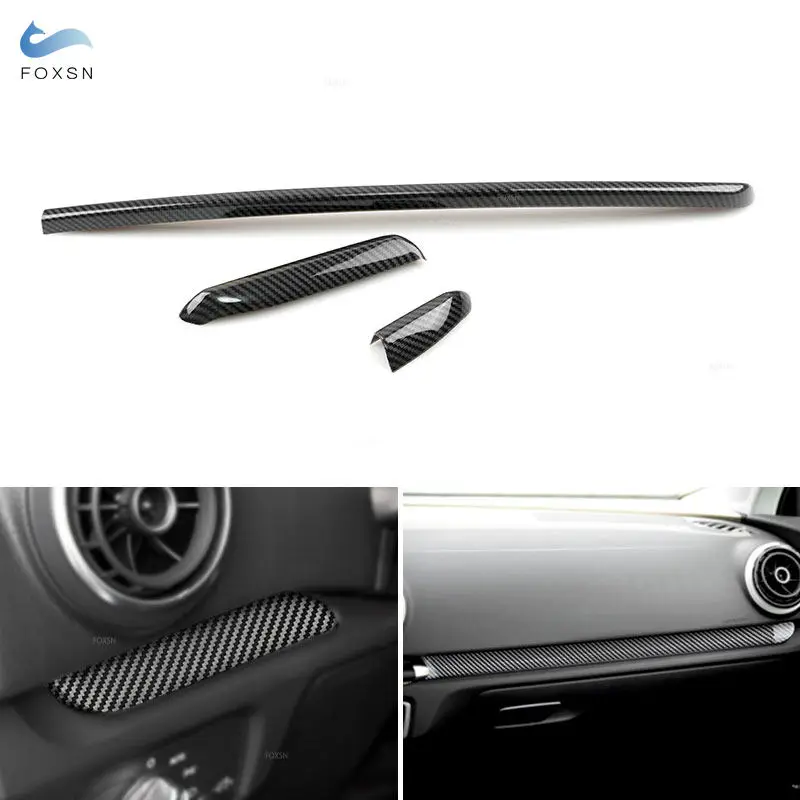 Carbon Fiber Texture 3pcs Car styling Center Control Dashboard Panel Strips Cover For Audi A3 8V 2014-2018 S3 2017 LHD/RHD