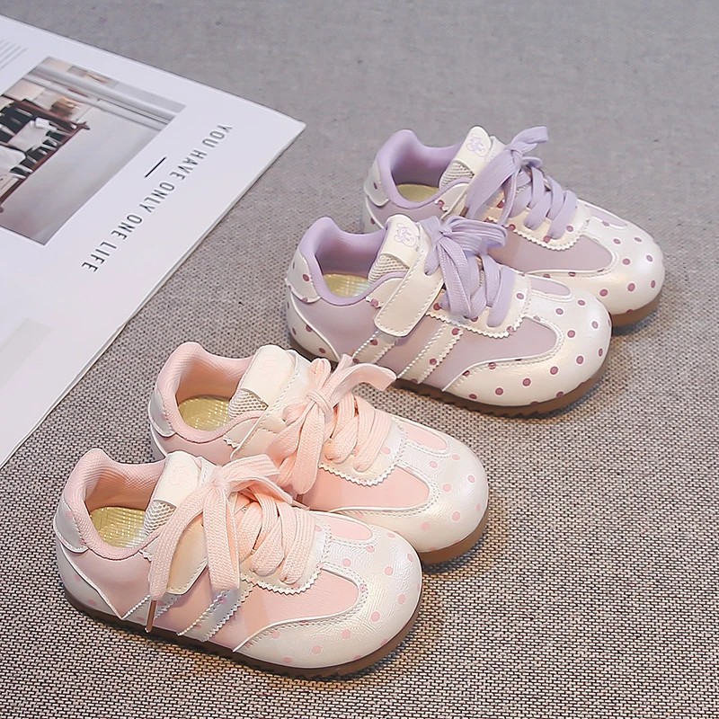 New Children's Shoes for Girl Spring Autumn Versatile Kids Causal School Shoes Sweet Chic Polka Dot Toddlers Running Sneakers
