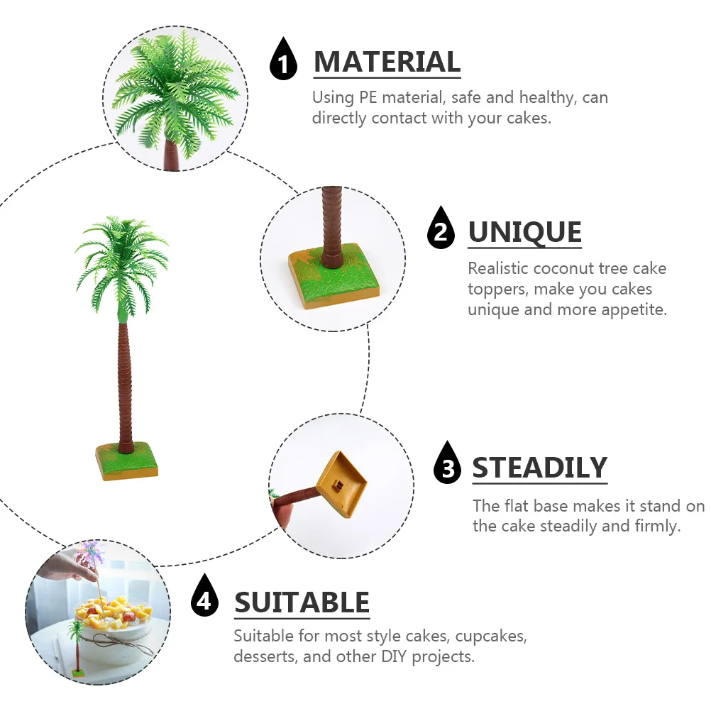 

6Pcs Coconut Tree Cake Toppers Realistic Palm Leaf Flat Base Birthday Cupcake Party Dessert Decorations Cupcake Toppers