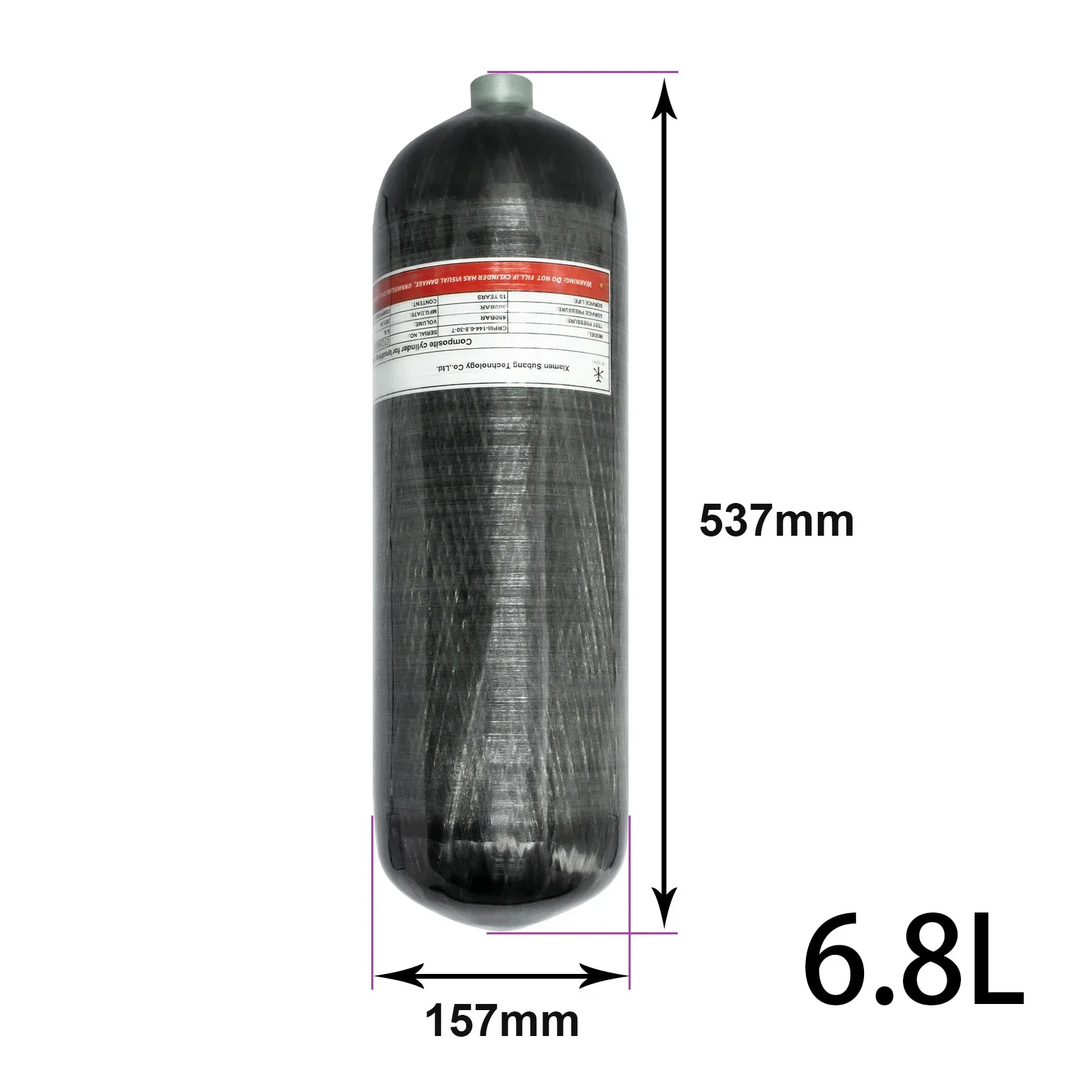 TUXING 300Bar 6.8L Carbon Fiber Cylinder with Filling Station Integrated Valve 4500Psi High Pressure Bottle for Diving Scuba