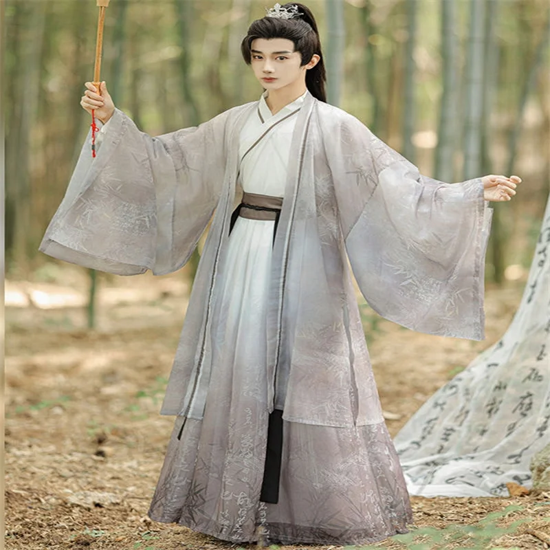 Hanfu Men Chinese Traditional Weijin Dynasty Fairy Wuxia Cosplay Ancient Costume Male Swordsman Outfit Stage Folk Dance Party