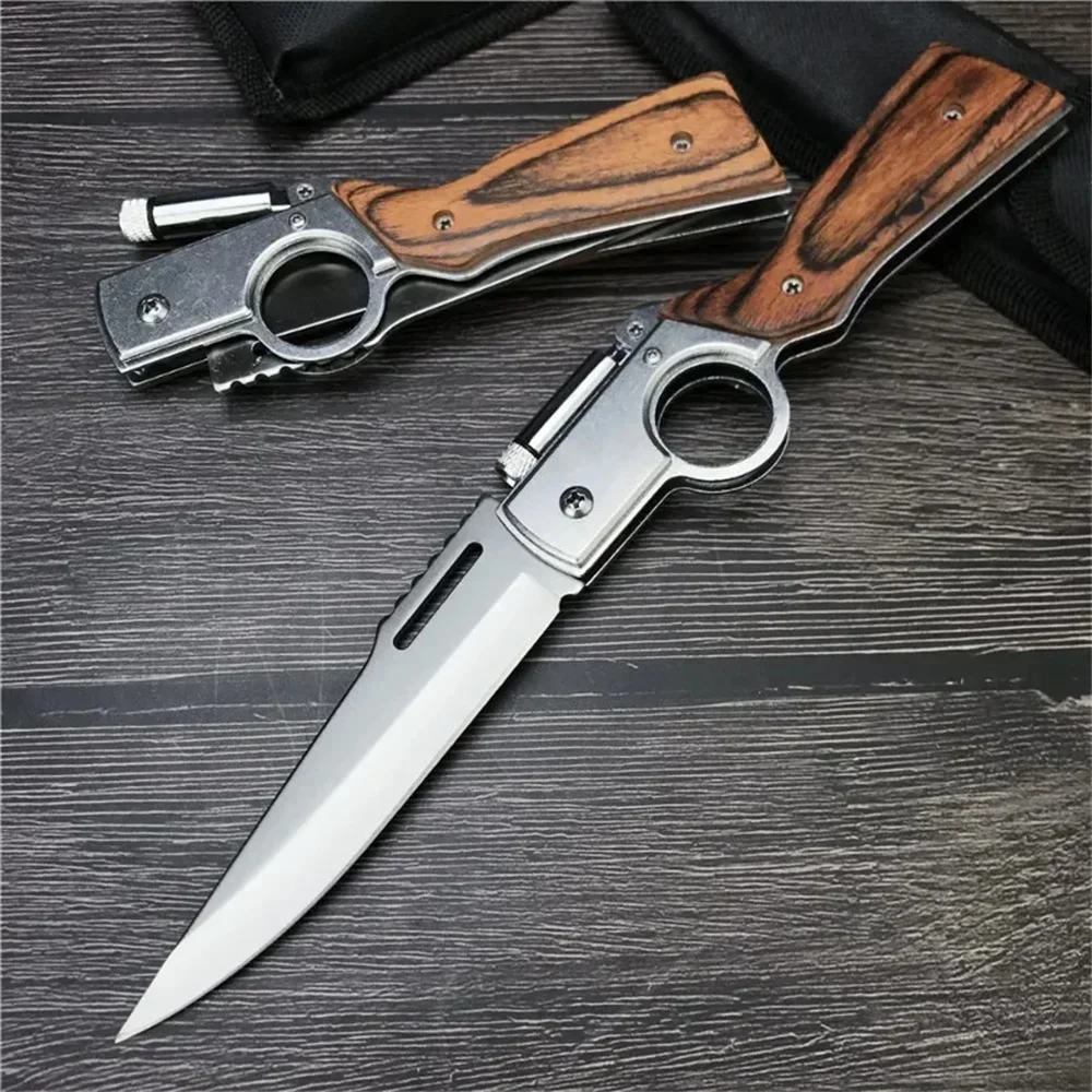 AK47 Folding Knife with LED LightsOutdoor Pocket Hunting Survival Knife Tactical Self Defense Utility Tools Combat Knives Gift