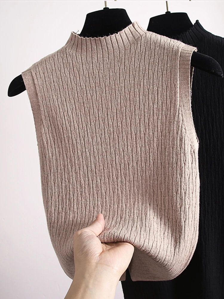 

Slim Fit Knitted Vest Women's Faionable Svel High Collar Top Tagl Pure Color Outerwear Inner Match Trendy