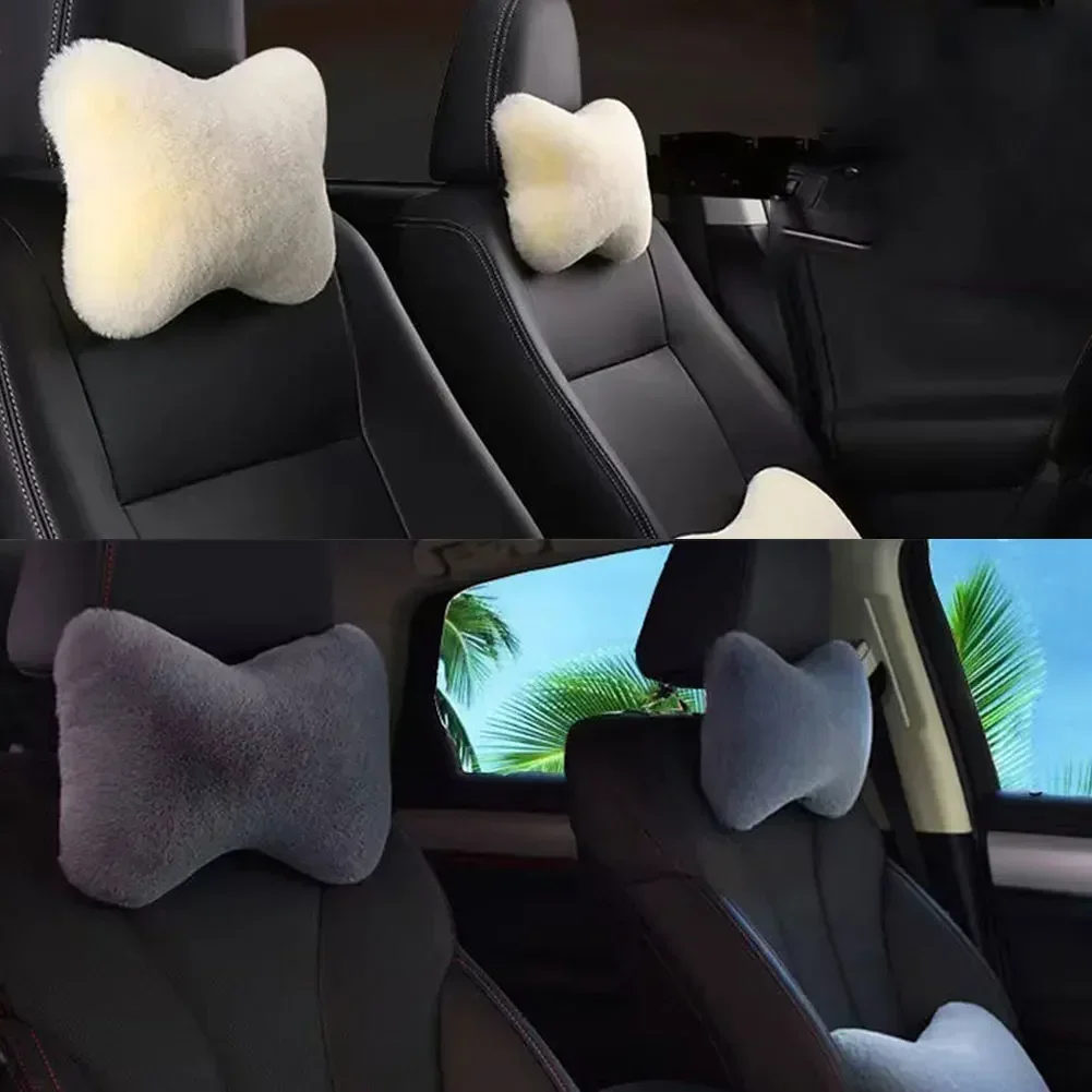 Winter Car Seat Neck Rest Pillow Plush Car Headrest Plush Cushion Warmth and Comfort Universal Lumbar Pillow Support Accessories