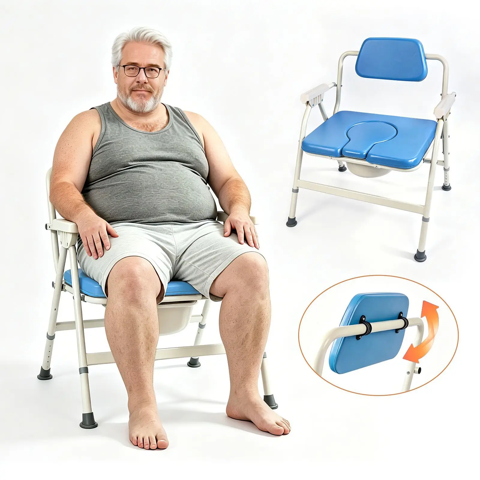 Load-bearing 350KG the elderly widened toilet chair 5-speed height adjustable folding backrest flip toilet stool customization