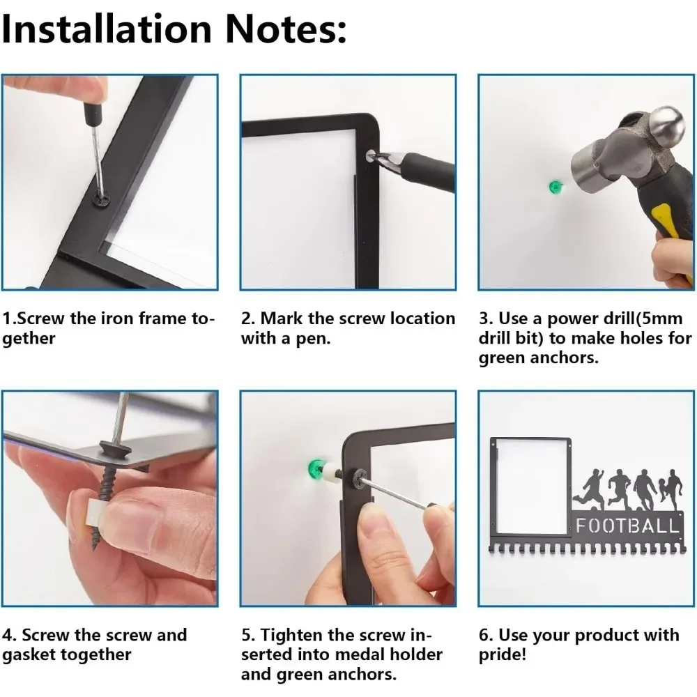 حامل ميداليات لا تتخلى أبدًا مع حامل ميداليات الجري مع إطار صور معدني رياضي معلق على الحائط لجوائز رياضية