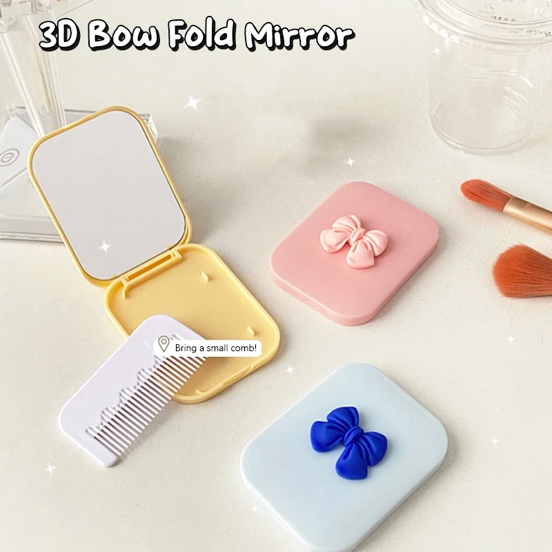 Mini Sweet Pink Bow Folding Mirror Massage Comb Head Massage Anti-Static Girl Portable Travel Size Hair Combs With Mirror