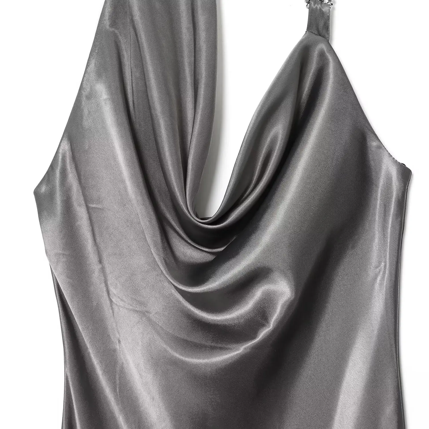 JNLEAOG Autumn New Asymmetric Beaded Silk Satin Midi Dr High Waist Straight Tube Skirt Casual Ladies Faion Polyester Fiber