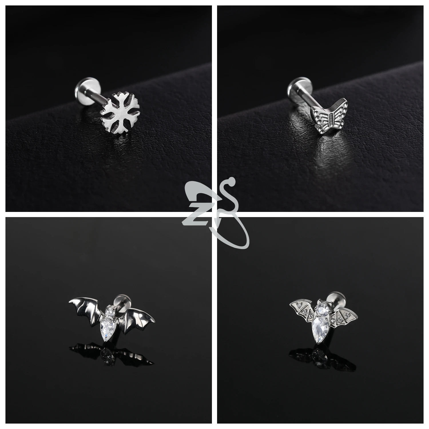ZS 1 PC G23 Titanium Thread Lip Labret Piercing Women Men 16G Punk Bat Snake Ear Studs Crystal Cartilage Helix Piercings Earring