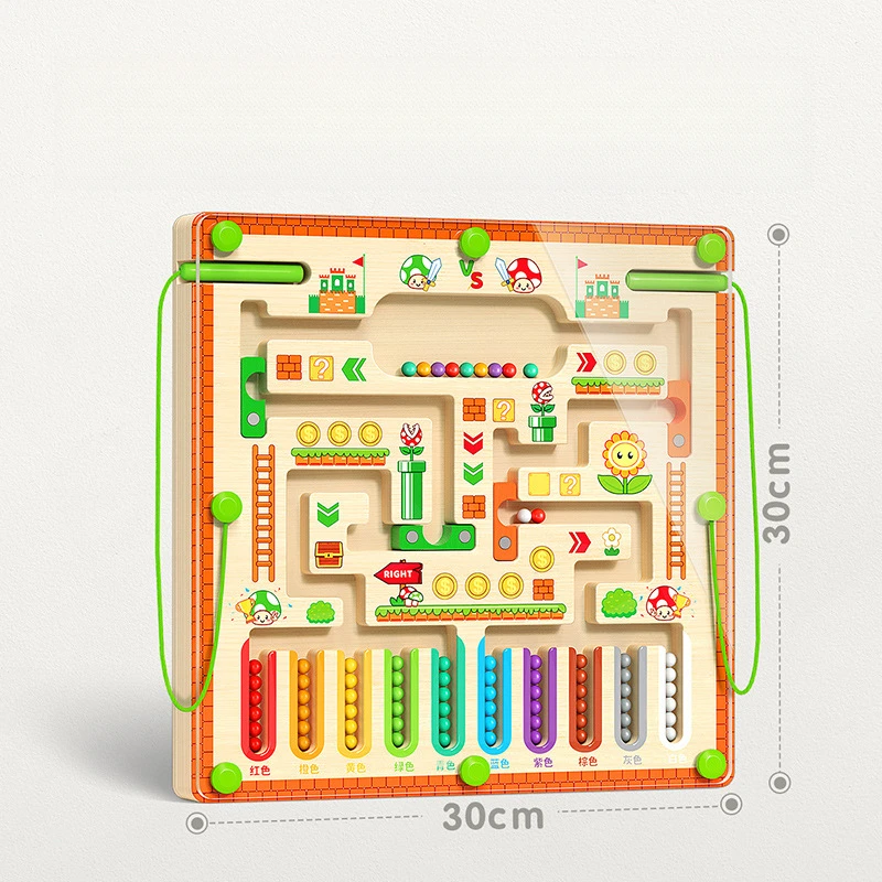 مونتيسوري المغناطيسي اللون عدد الفطر منزل المتاهة ألعاب خشبية للطفل لعب الأطفال المتاهة المشي الكرة مجموعات التعلم المبكر #6