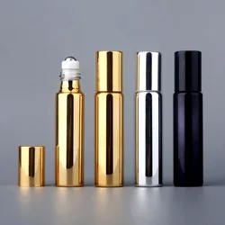 10ml Gold/Silver/Black Glass Roll On Bottle with Stainless Steel Roller Ball for Perfume Eye Cream Essential Oil Travel Bottles