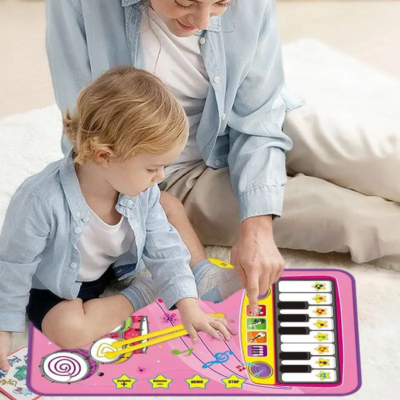 Kids Music Play Mat 2 In 1 Music Floor Blanket With Piano Keyboard And Drum Set Educational Sensory Toys Birthday Gift For Boys