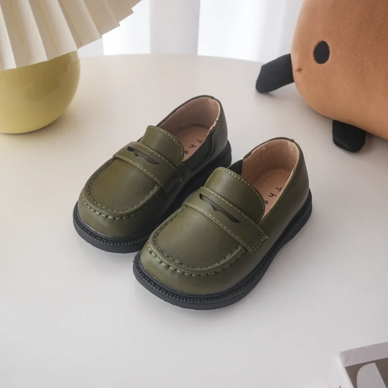 Children Leather Shoes Girl\'s British Retro Microfiber Leather Shoes Boys Soft Sole Non-slip Casual Flats Size 21-30