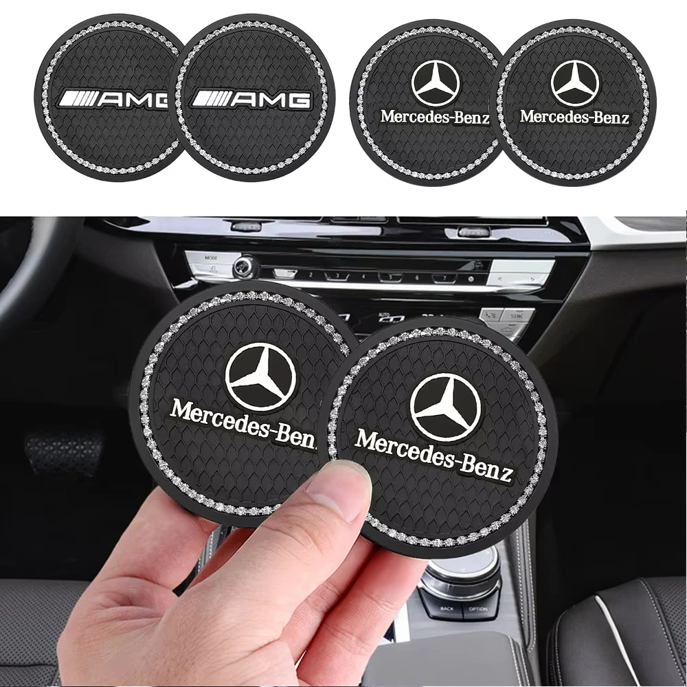 2Pcs Diamond Car Water Cup Slot Mat Non-Slip Coaster Pad For Mercedes Benz E350 A200 G500 C63 C200 W204 W222 W168 W176 W111 W205
