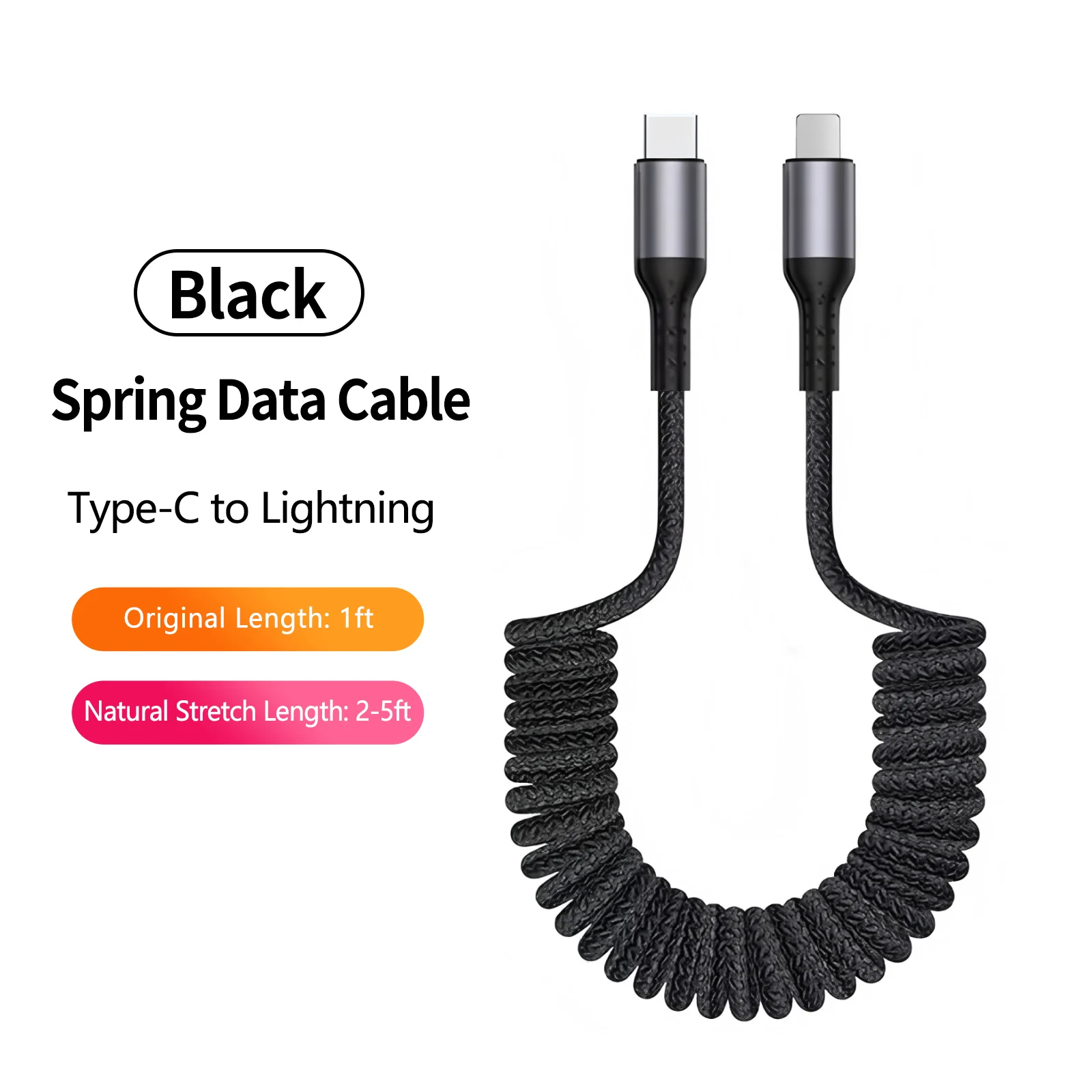 90 graden opgerolde USB-A naar USB C-kabel Rekbaar gevlochten snellaadoplaadsnoer, compatibel met Samsung Galaxy, iPhone 16