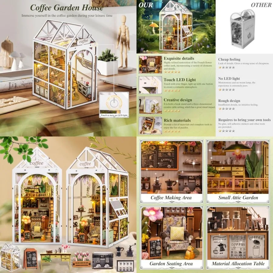 مجموعة أدوات زاوية الكتب DIY مع إدراج رف الكتب المزخرف ثلاثي الأبعاد LED للدراسة المنزلية أو مجموعة ألغاز مصغرة لغرفة النوم