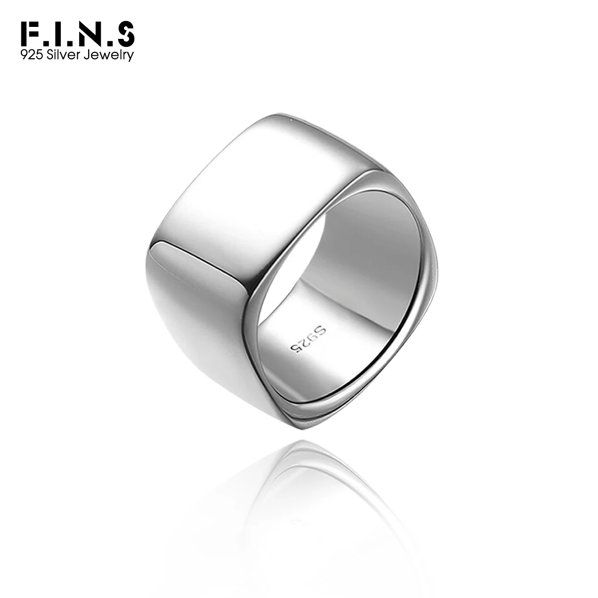 

F.I.N.S Minimalist Glossy S925 Sterling Silver Ring for Women Men Aesthetic Smooth Plain Wide Band Finger Fine Jewelry Gifts