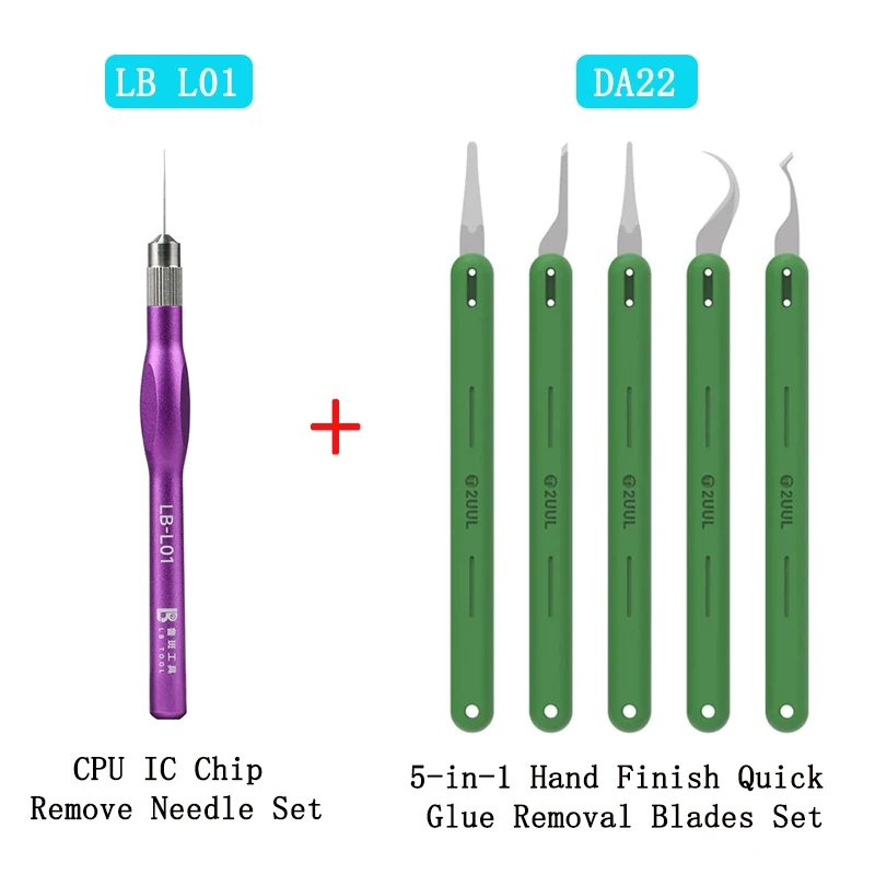 

Набор инструментов для удаления микросхем Luban L01 CPU IC: иглы 2UUL DA22 5-в-1 и лезвия для быстрого удаления клея, набор для ремонта телефонов