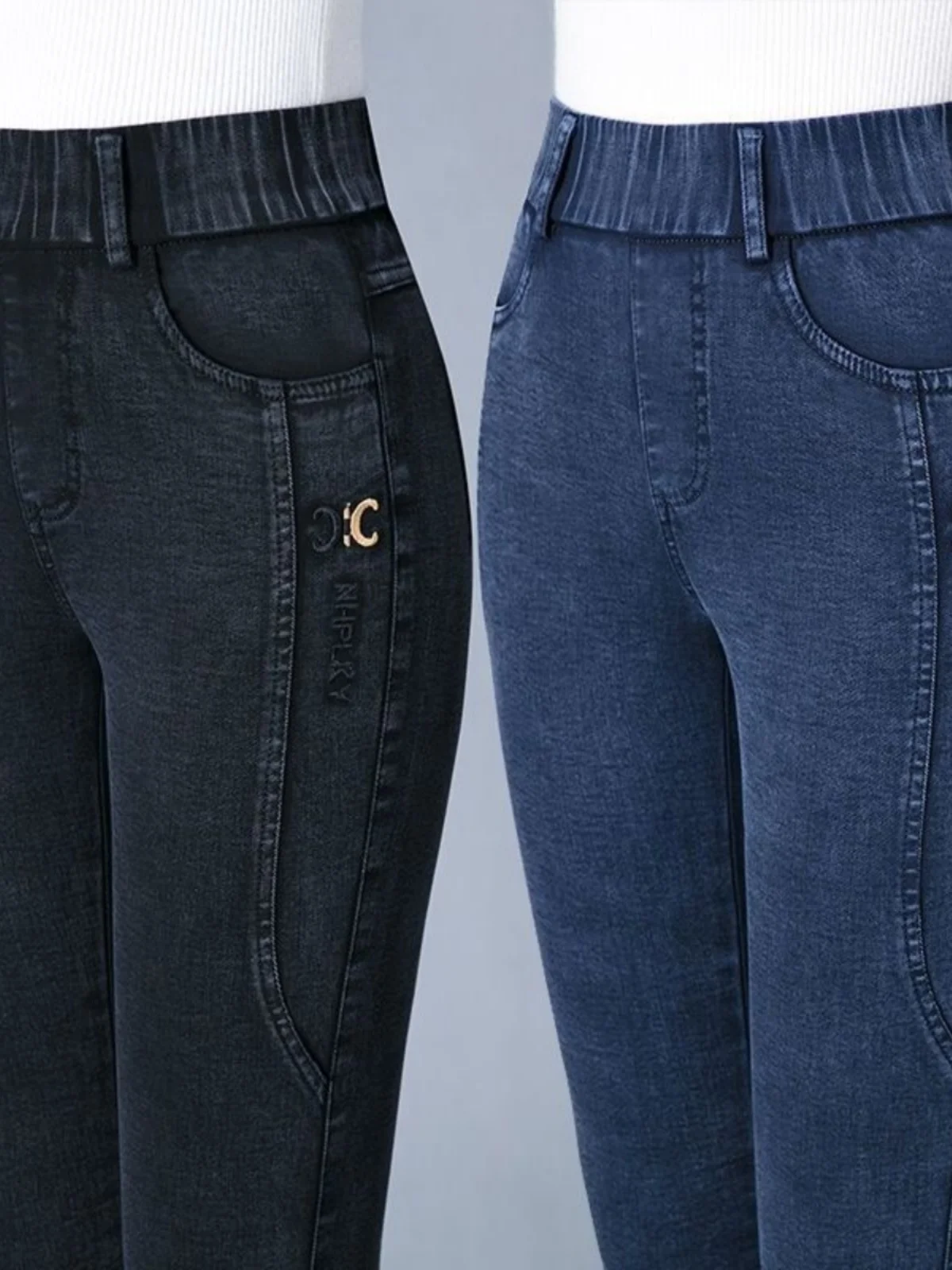 High Waist Fleece Lined Denim Jeans Women's Autumn Winter New Style Slim Fit Pants Elastic Bottoming Trousers for Middle Aged...
