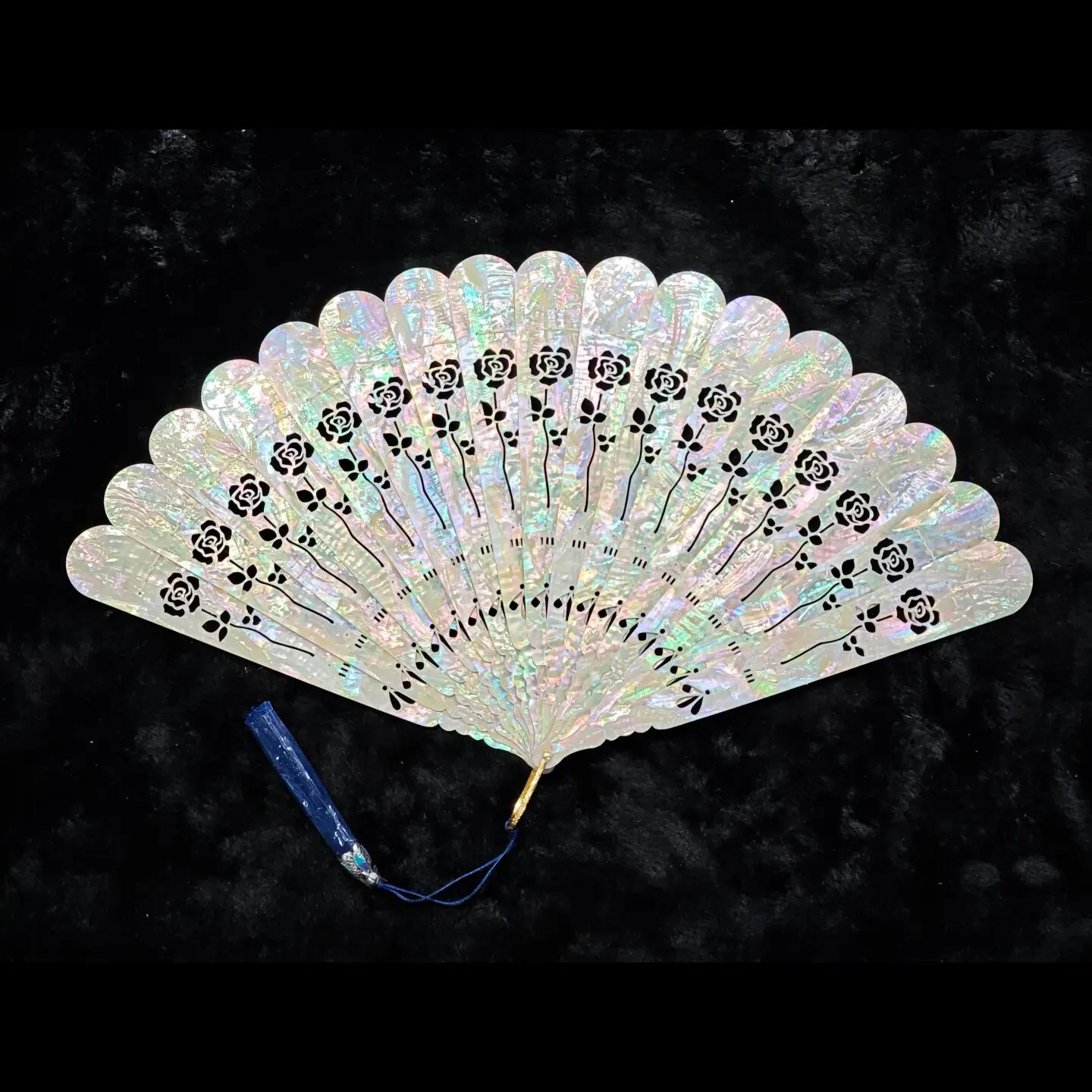 For Natural Shell Folding Fan, Mother-of-Pearl Inlay Craft, Intangible Heritage Souvenir Gift